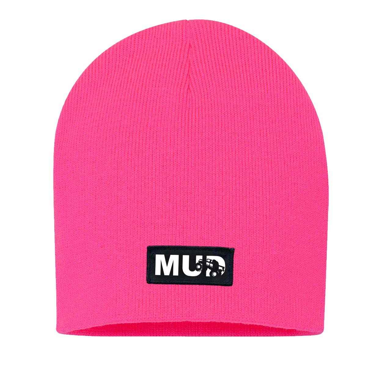 Mud Truck Logo Night Out Woven Patch Skully Beanie Pink (White Logo)