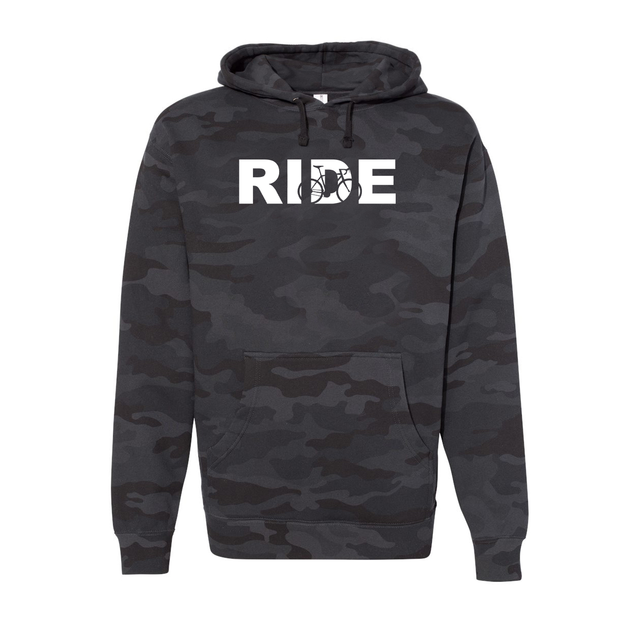 Ride Cycle Logo Classic Unisex Hooded Sweatshirt Black Camo (White Logo)