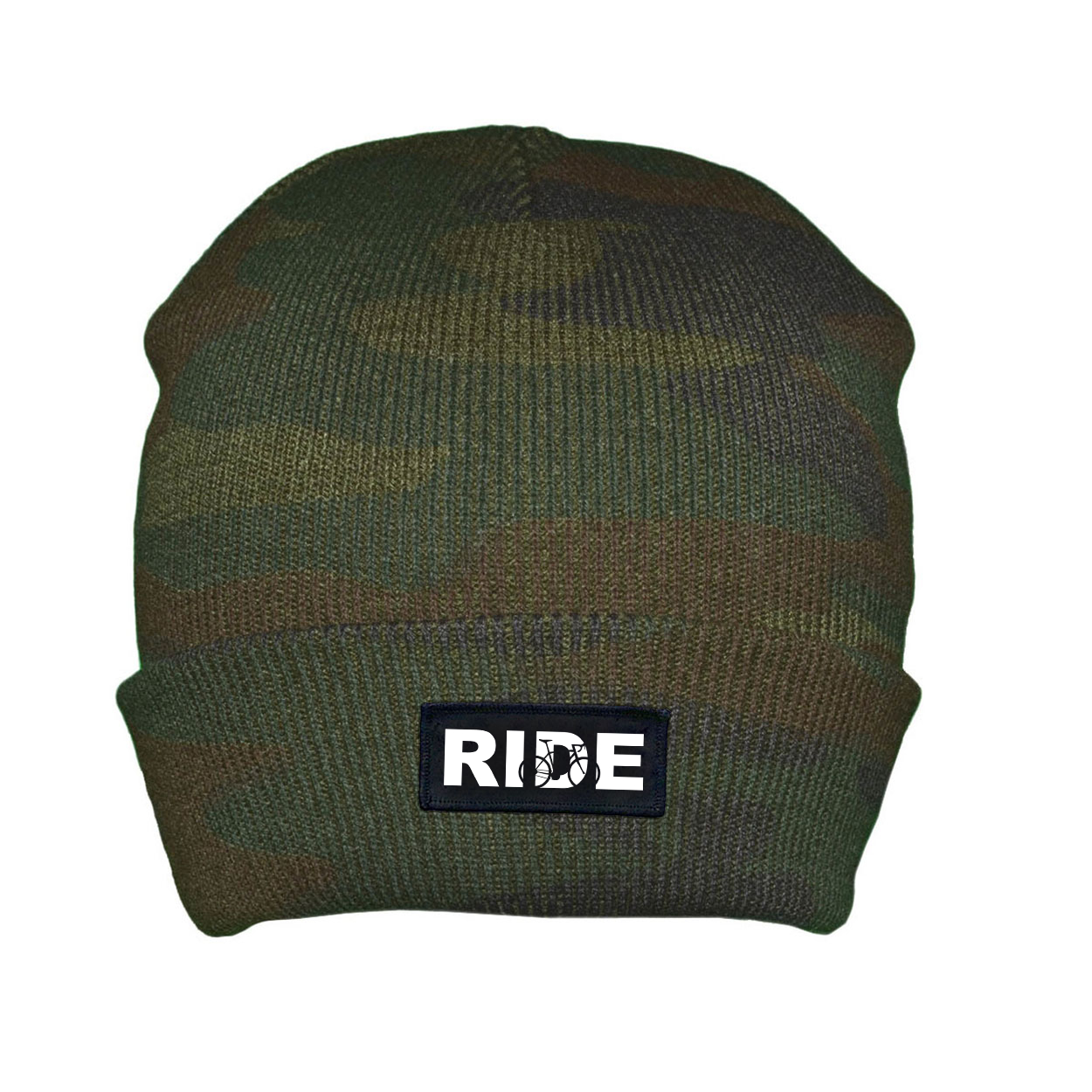 Ride Cycle Logo Night Out Woven Patch Roll Up Skully Beanie Camo (White Logo)
