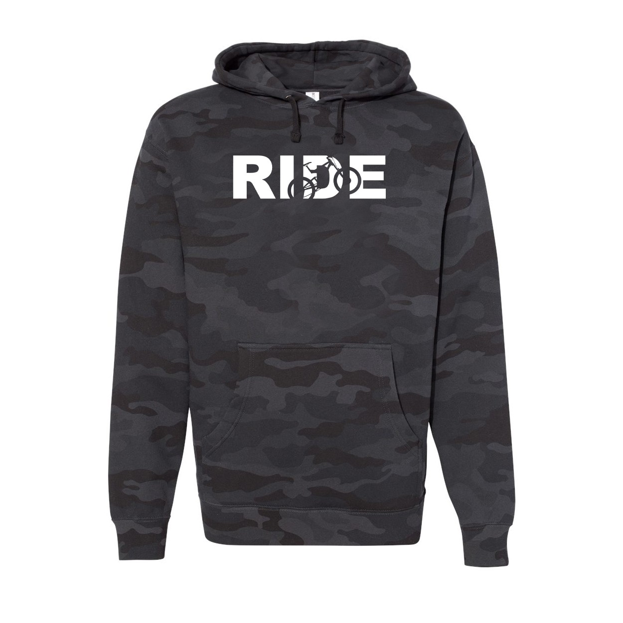 Ride MTB Logo Classic Unisex Hooded Sweatshirt Black Camo (White Logo)