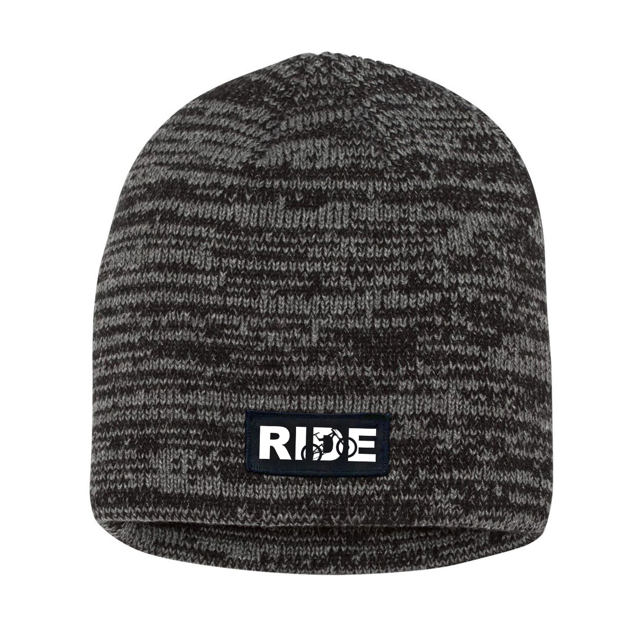Ride Mtb Logo Night Out Woven Patch Skully Marled Knit Beanie Black/Gray (White Logo)