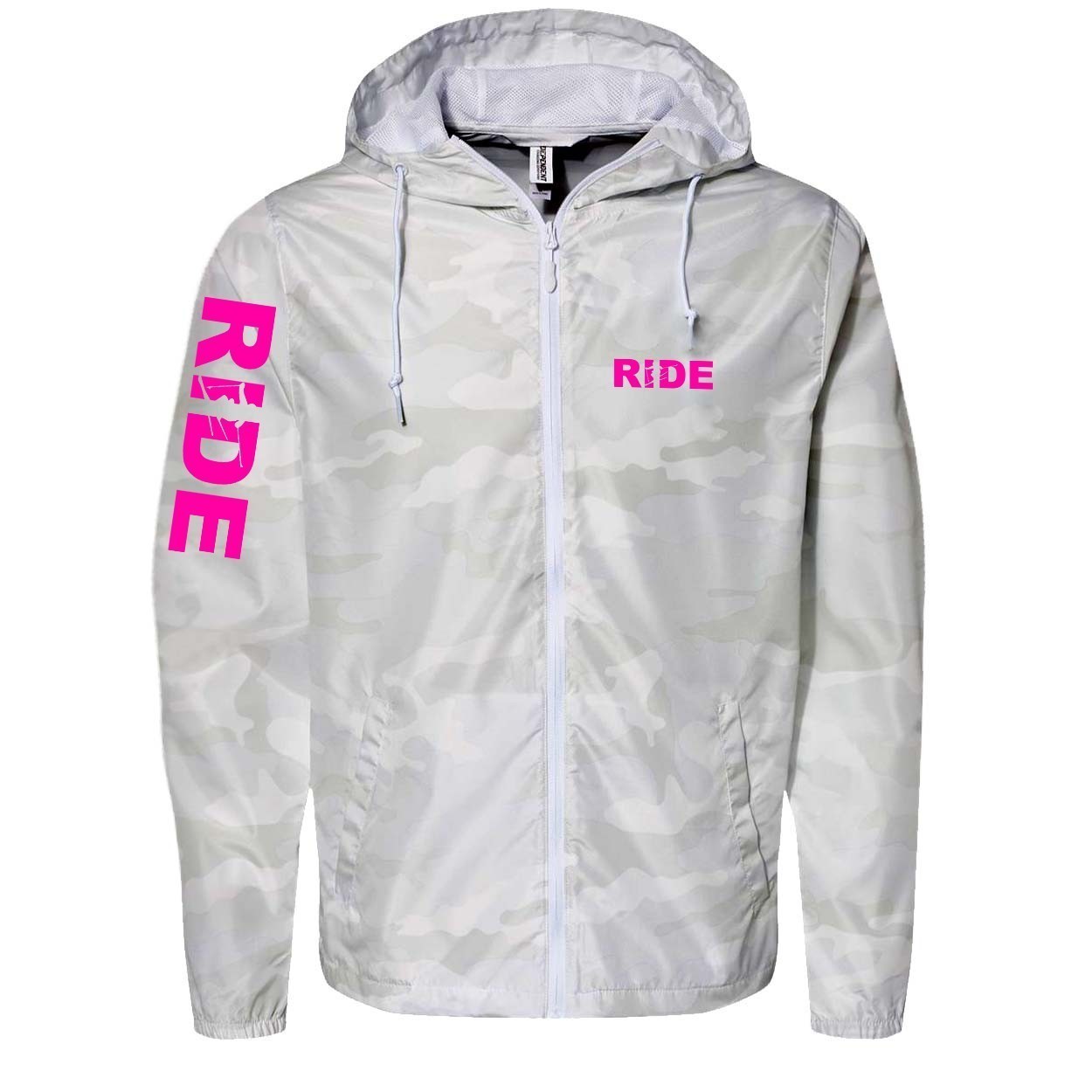 Ride Ski Logo Classic Lightweight Windbreaker White Camo (Pink Logo)