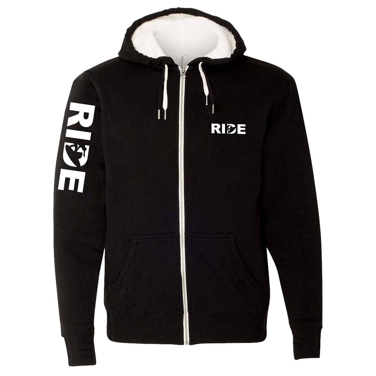 Ride Surf Logo Classic Sherpa-Lined Hooded Zip Up Sweatshirt Black (White Logo)