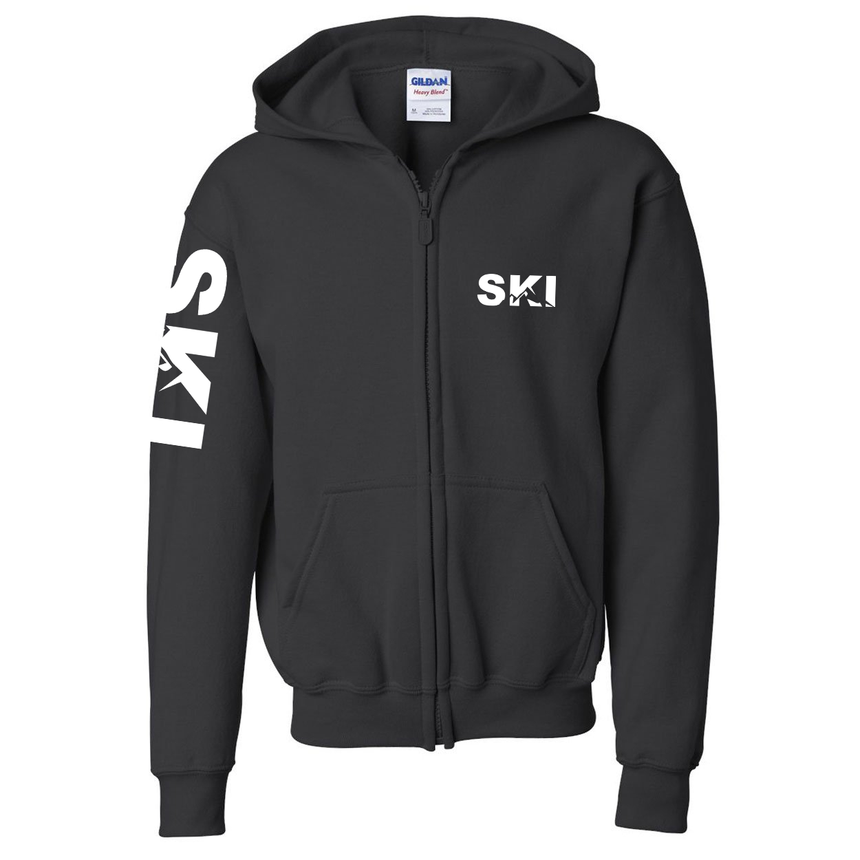 Ski Mountain Logo Classic Youth Unisex Zip Sweatshirt Black (White Logo)