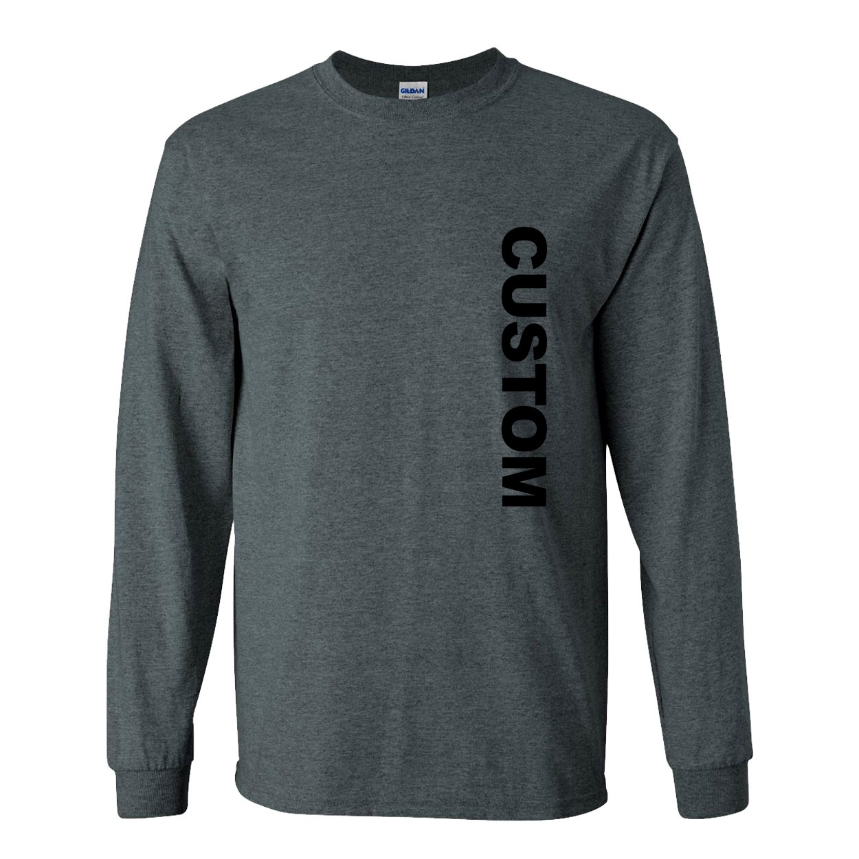 Custom Life Brand Logo Classic Vertical Long Sleeve T-Shirt Dark Heather Gray (Black Logo)