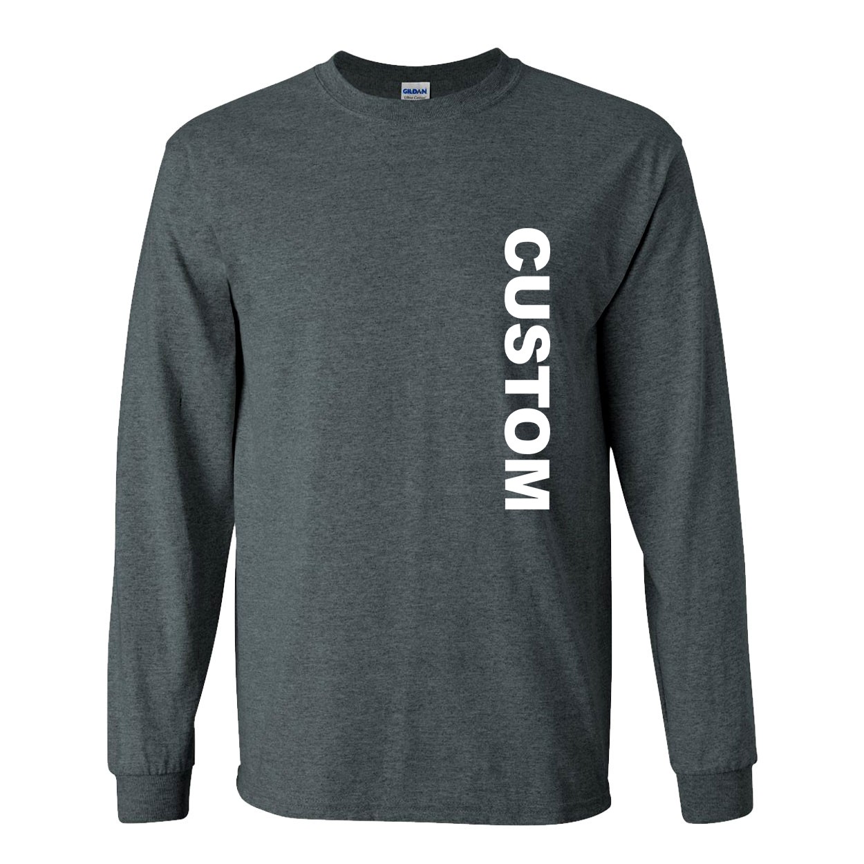 Custom Life Brand Logo Classic Vertical Long Sleeve T-Shirt Dark Heather Gray (White Logo)
