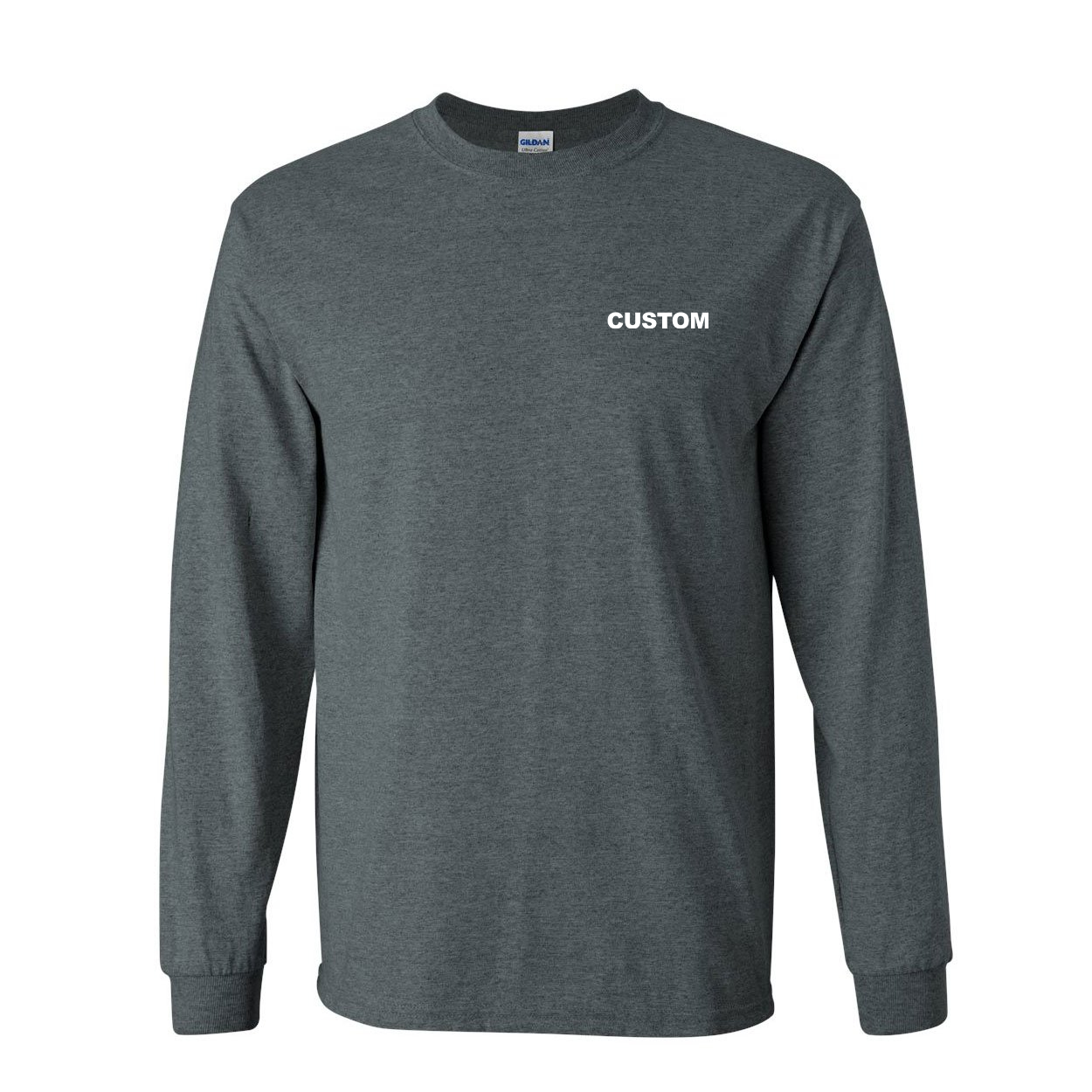 Custom Life Brand Logo Night Out Long Sleeve T-Shirt Dark Heather Gray (White Logo)