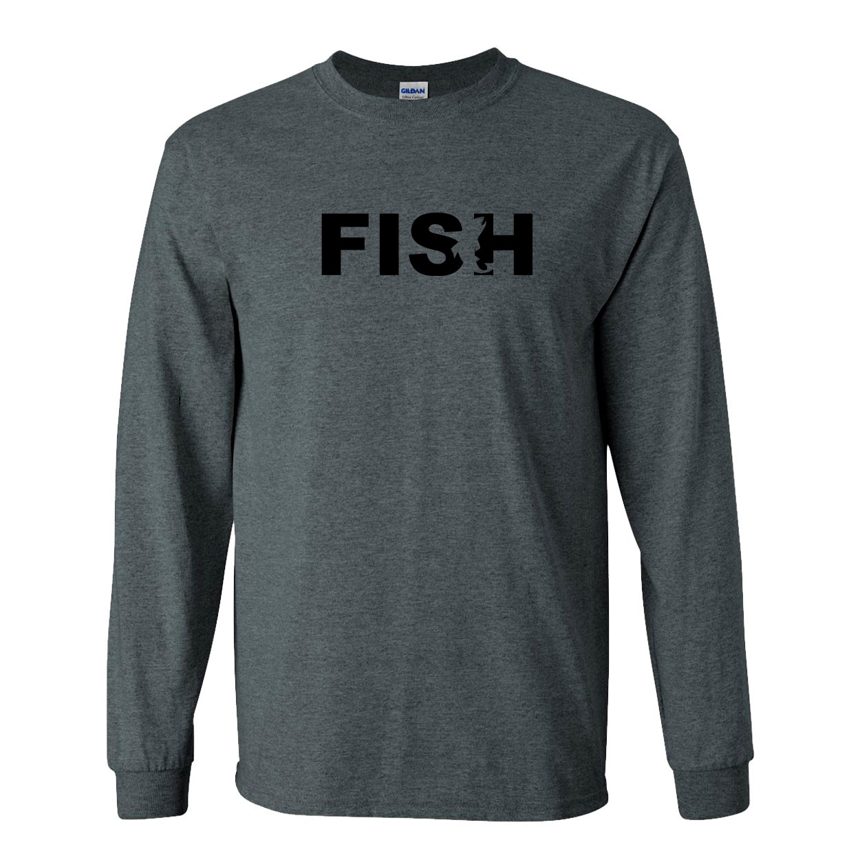 Fish Catch Logo Classic Long Sleeve T-Shirt Dark Heather Gray (Black Logo)