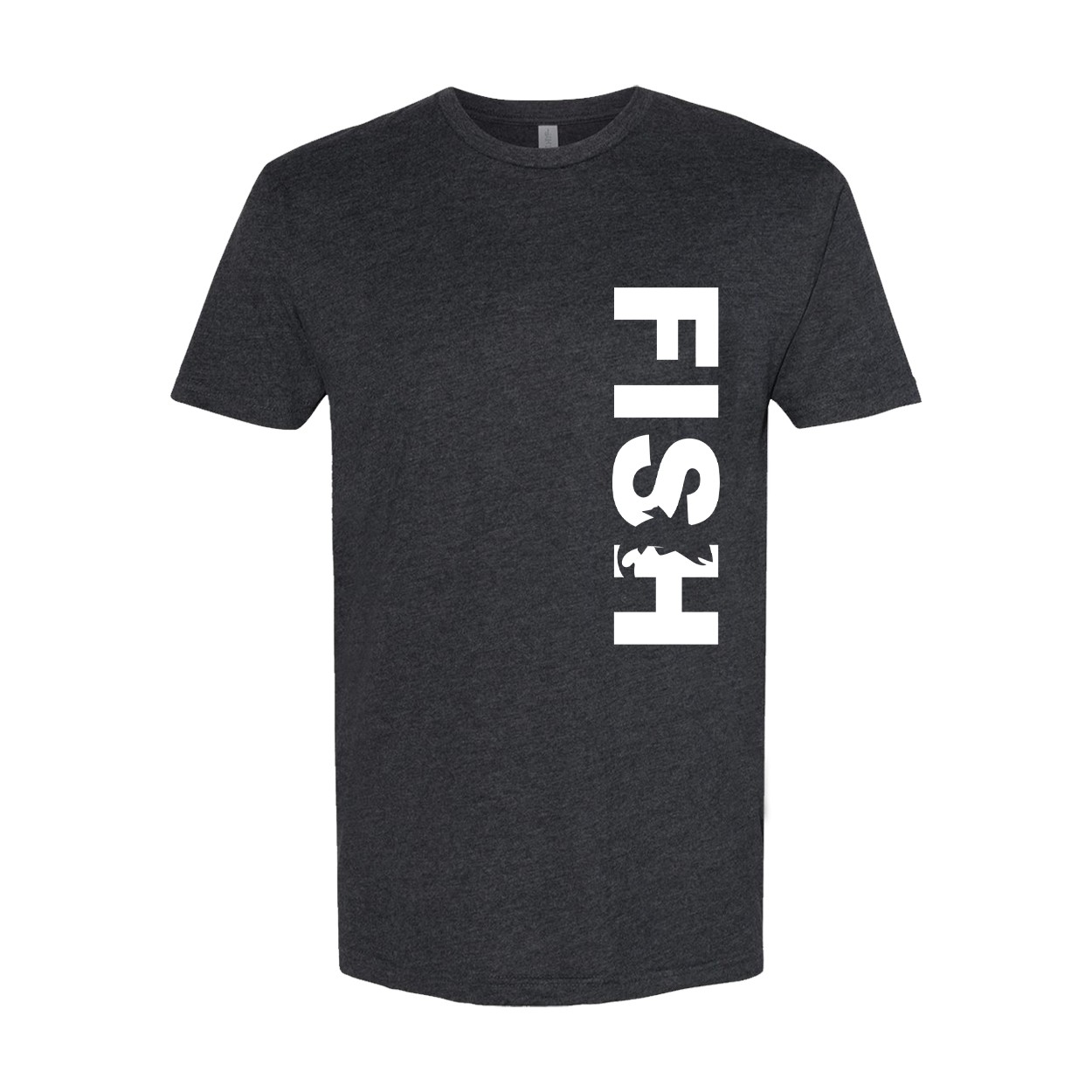 Fish Catch Logo Classic Sueded Vertical T-Shirt Heather Charcoal (White Logo)