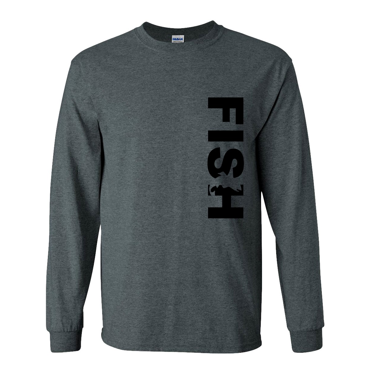 Fish Catch Logo Classic Vertical Long Sleeve T-Shirt Dark Heather Gray (Black Logo)