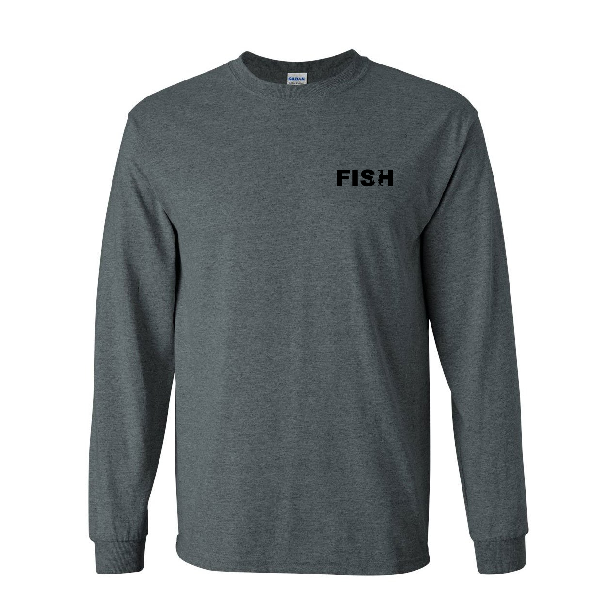 Fish Catch Logo Night Out Long Sleeve T-Shirt Dark Heather Gray (Black Logo)