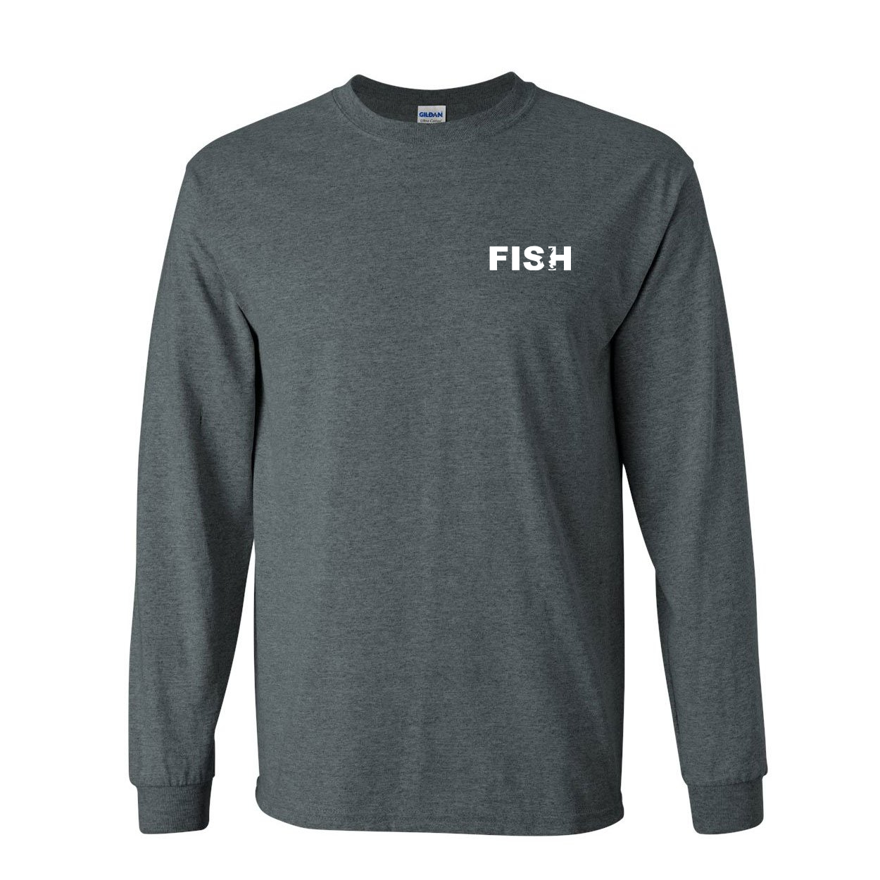 Fish Catch Logo Night Out Long Sleeve T-Shirt Dark Heather Gray (White Logo)