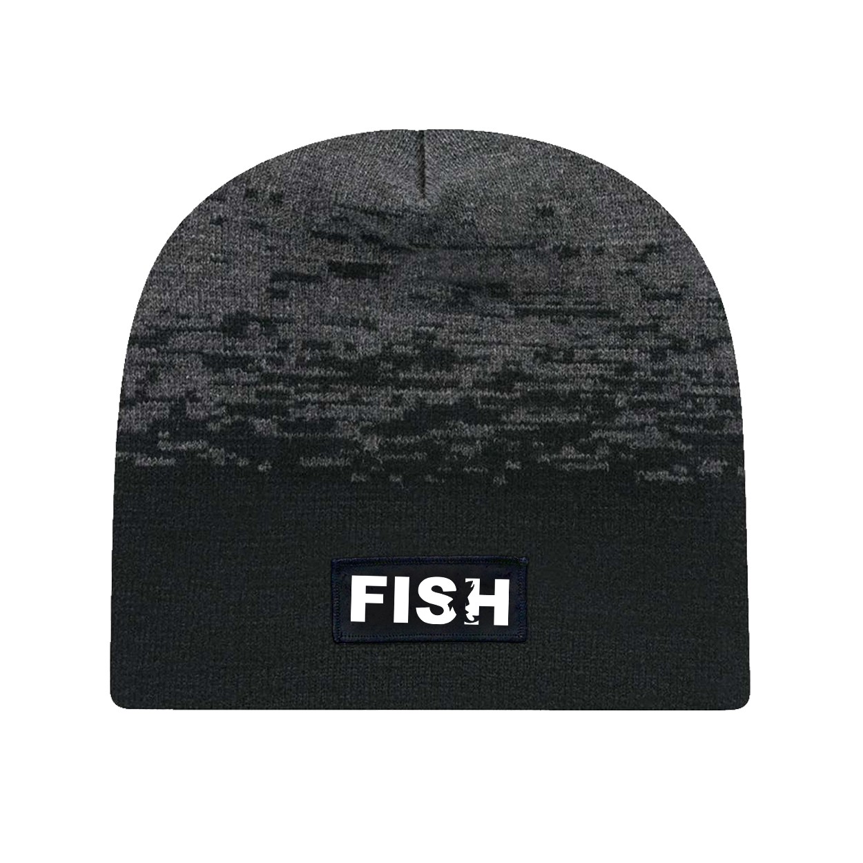 Fish Catch Logo Night Out Woven Patch Static Skully Beanie Black/ Dark Heather Grey (White Logo)