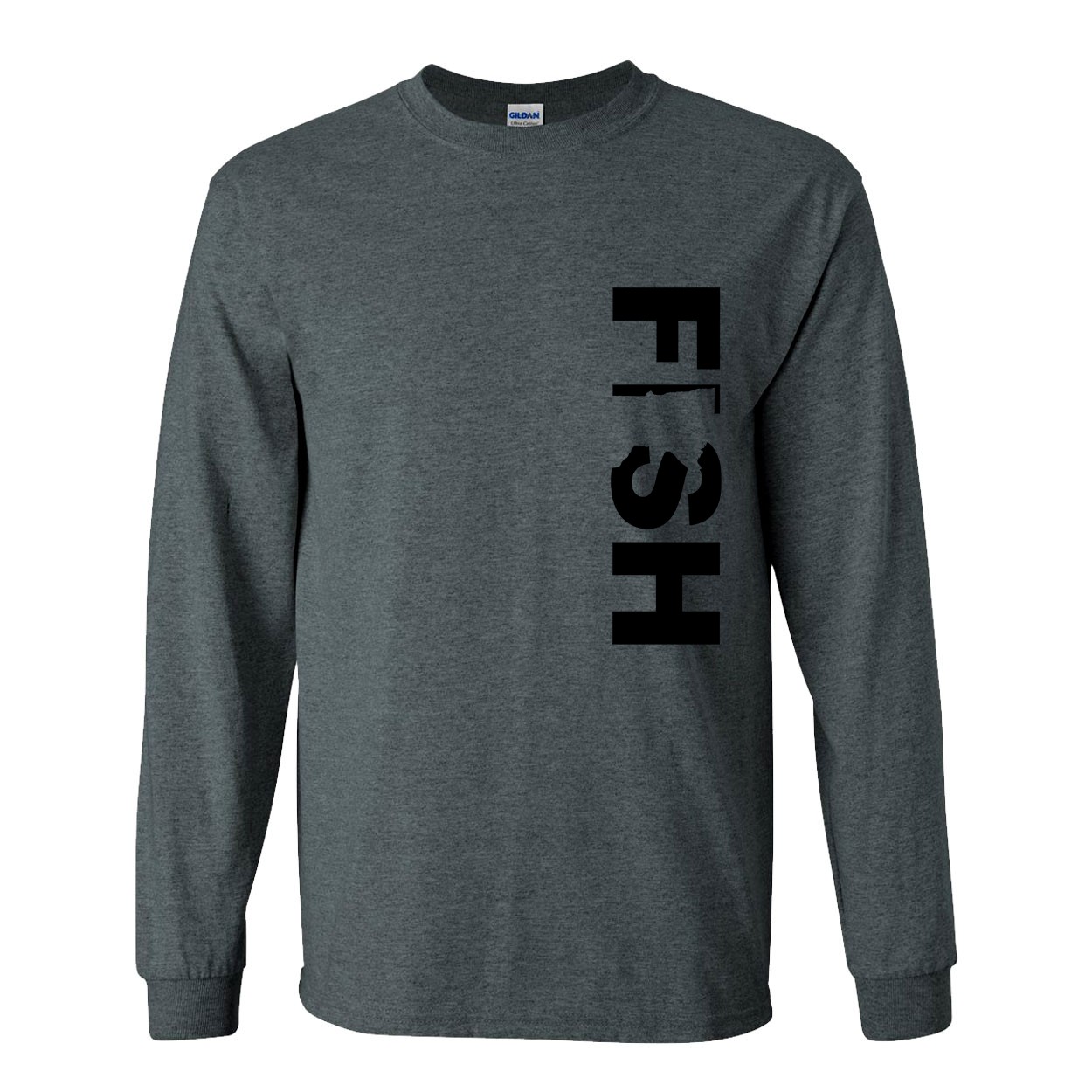 Fish Minnesota Classic Vertical Long Sleeve T-Shirt Dark Heather Gray (Black Logo)