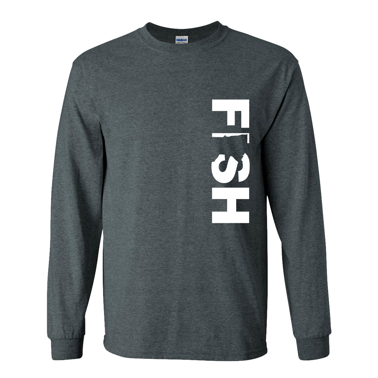 Fish Minnesota Classic Vertical Long Sleeve T-Shirt Dark Heather Gray (White Logo)