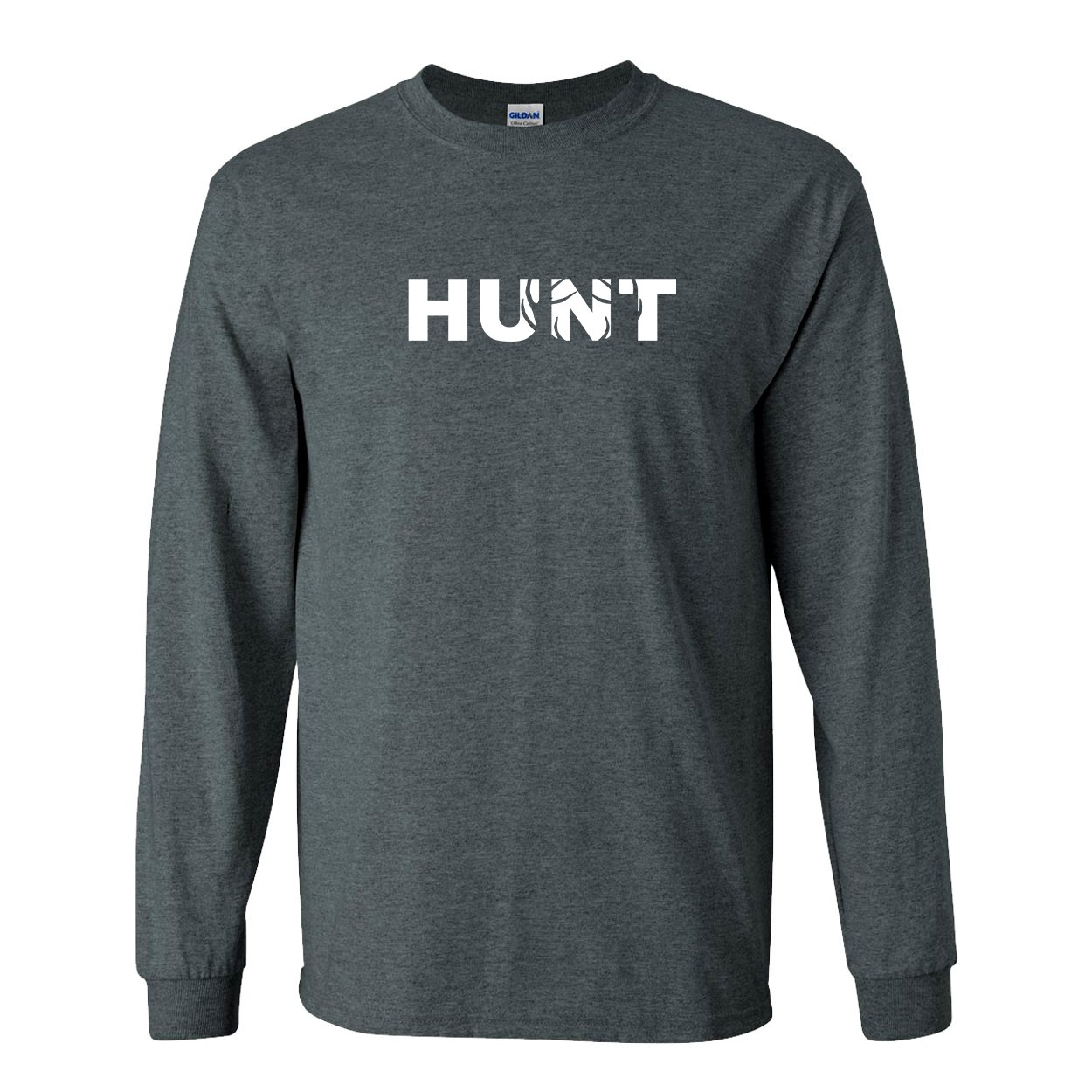 Hunt Rack Logo Classic Long Sleeve T-Shirt Dark Heather Gray (White Logo)