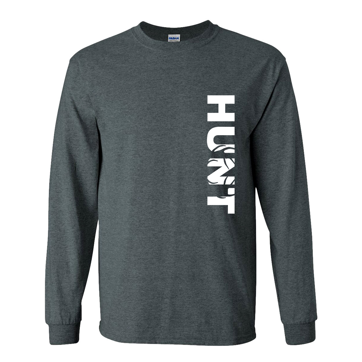 Hunt Rack Logo Classic Vertical Long Sleeve T-Shirt Dark Heather Gray (White Logo)