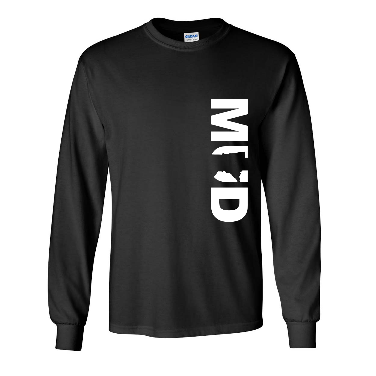 Mud Minnesota Classic Vertical Long Sleeve T-Shirt Black (White Logo)