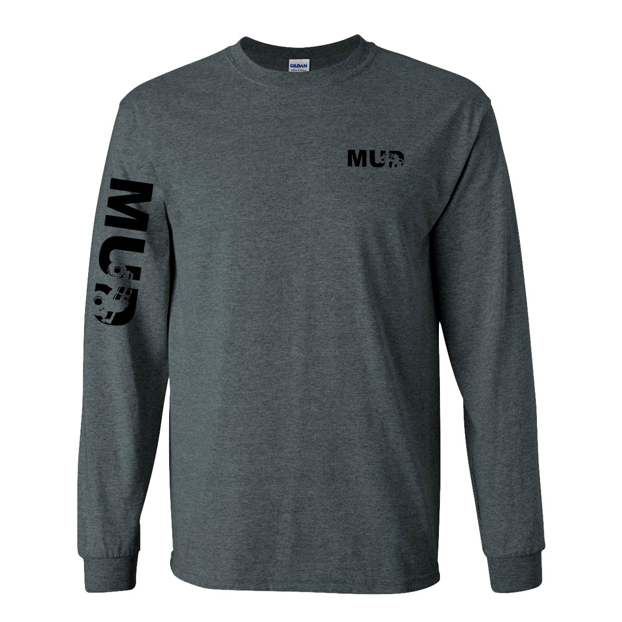 Mud Truck Logo Night Out Long Sleeve T-Shirt with Arm Logo Dark Heather Gray (Black Logo)