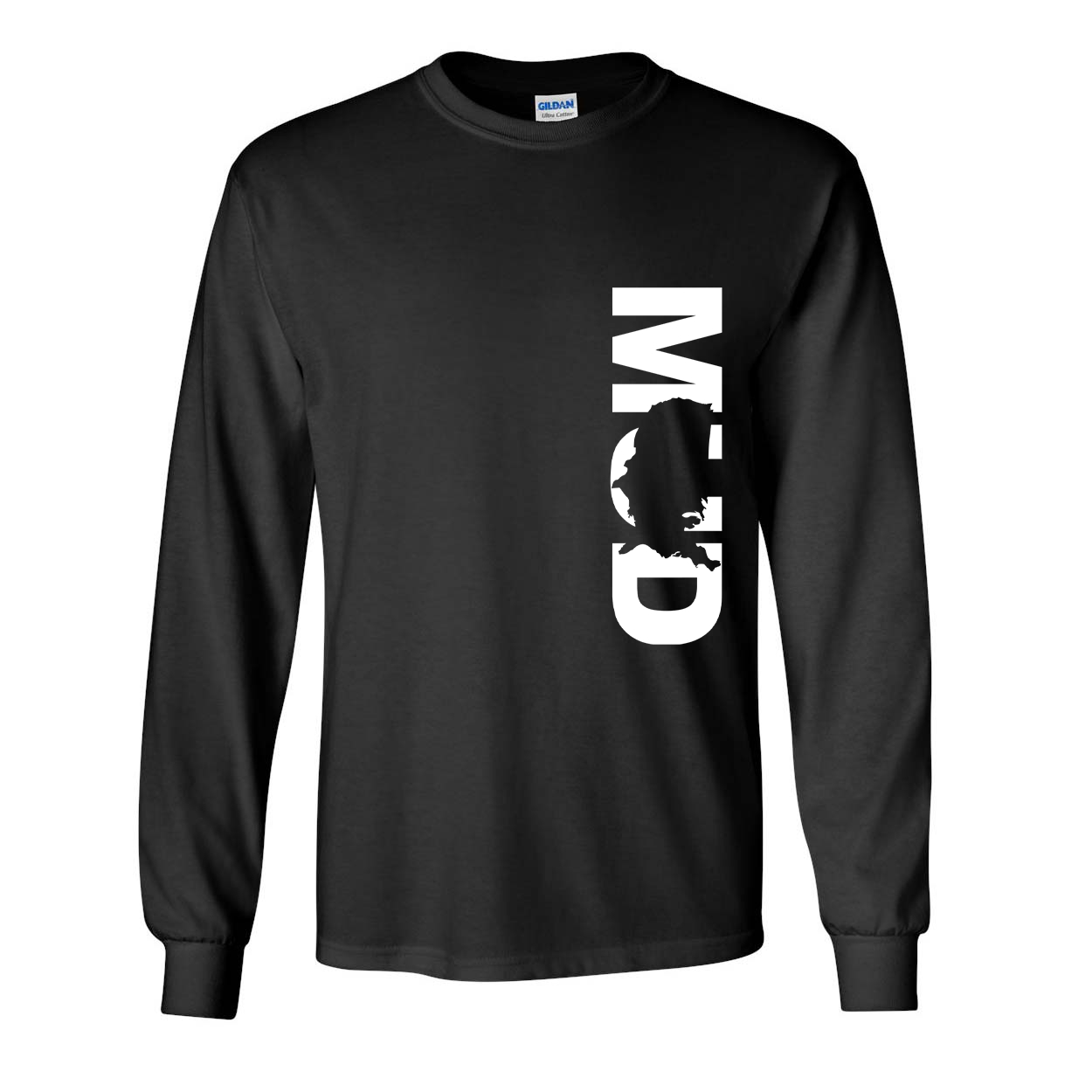 Mud United States Classic Vertical Long Sleeve T-Shirt Black (White Logo)