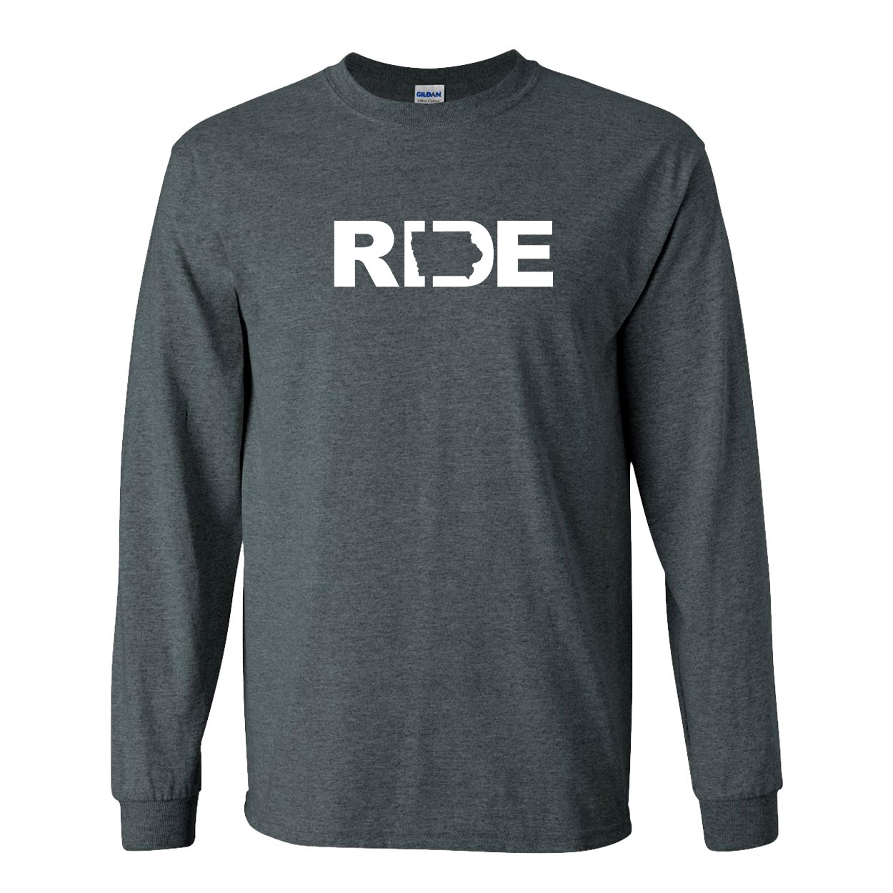 Ride Iowa Classic Long Sleeve T-Shirt Dark Heather Gray (White Logo)