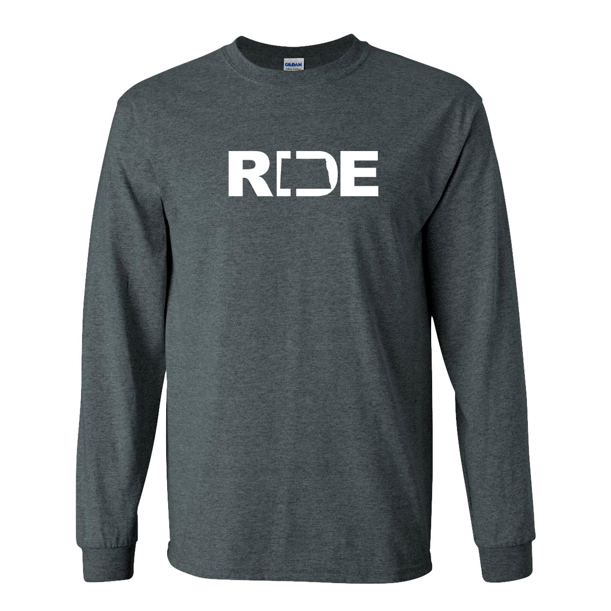 Ride North Dakota Classic Long Sleeve T-Shirt Dark Heather Gray (White Logo)