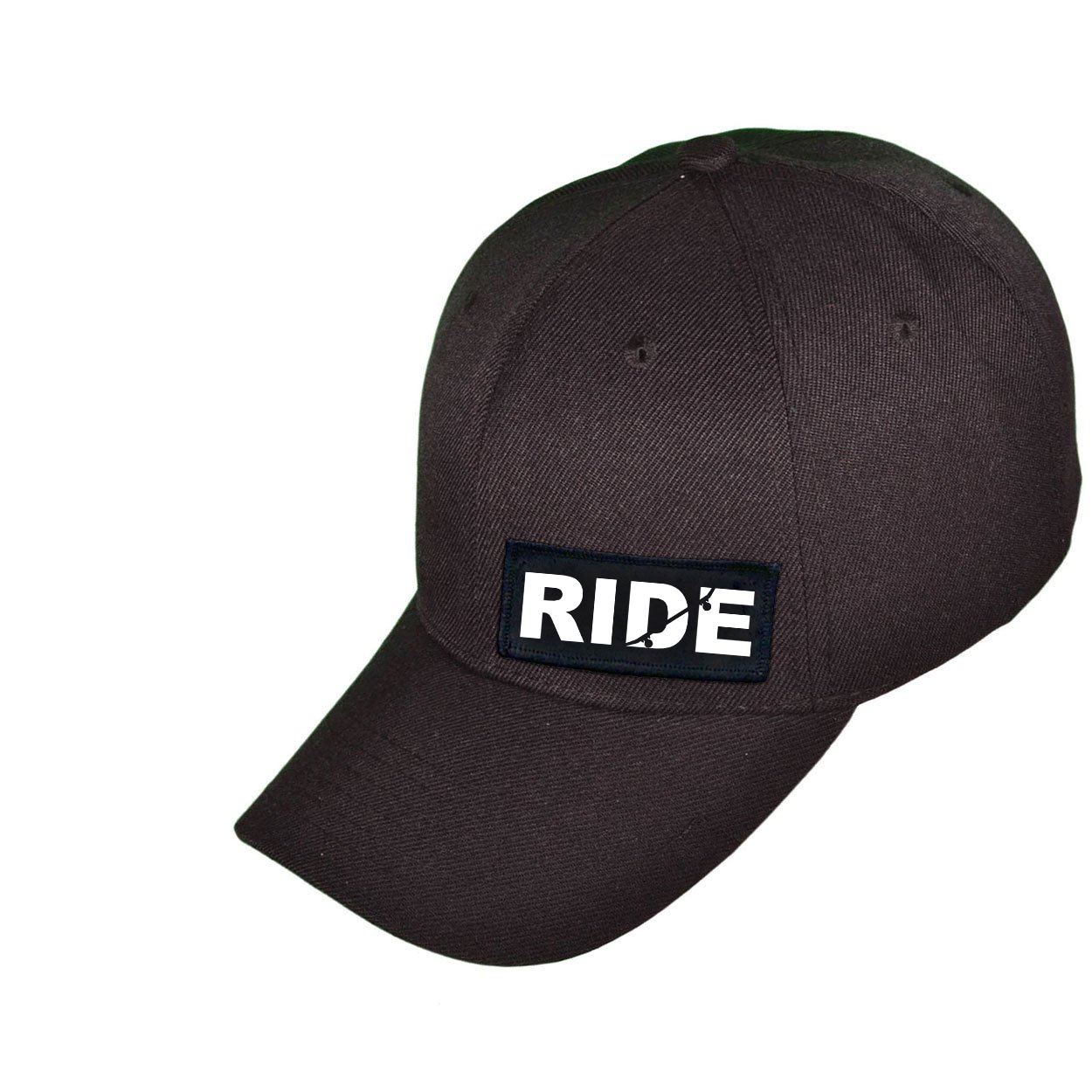 Ride Skateboard Logo Night Out Woven Patch Velcro Trucker Hat Black (White Logo)