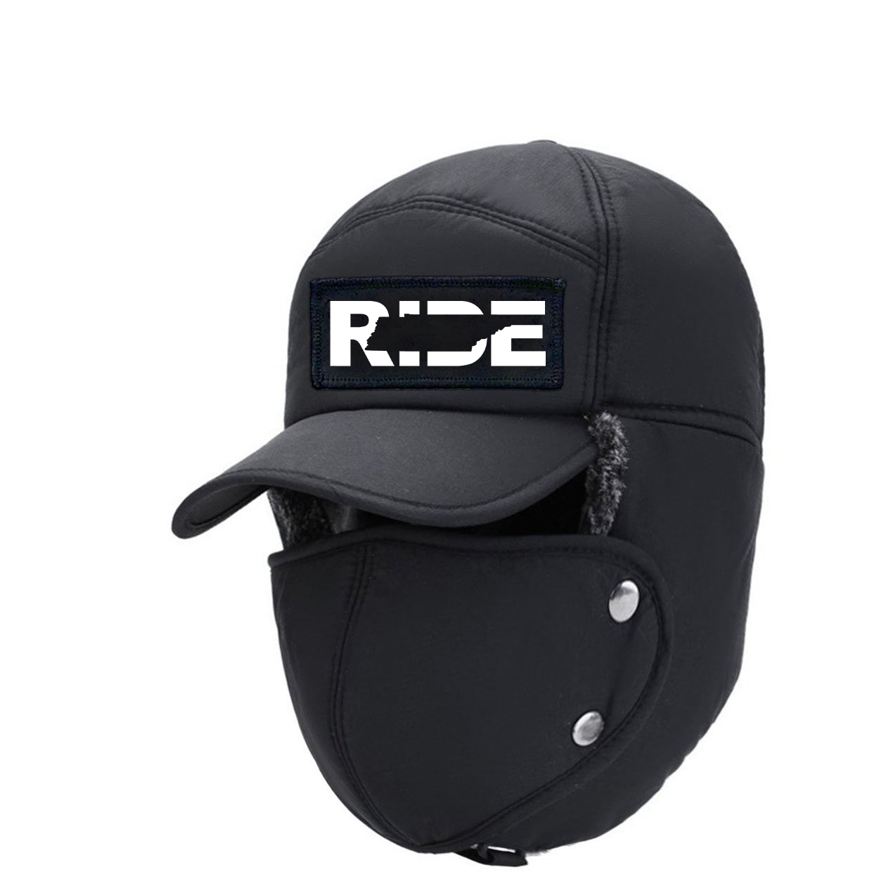Ride Tennessee Classic Woven Patch Full Face Windproof Bomber Hat Black (White Logo)