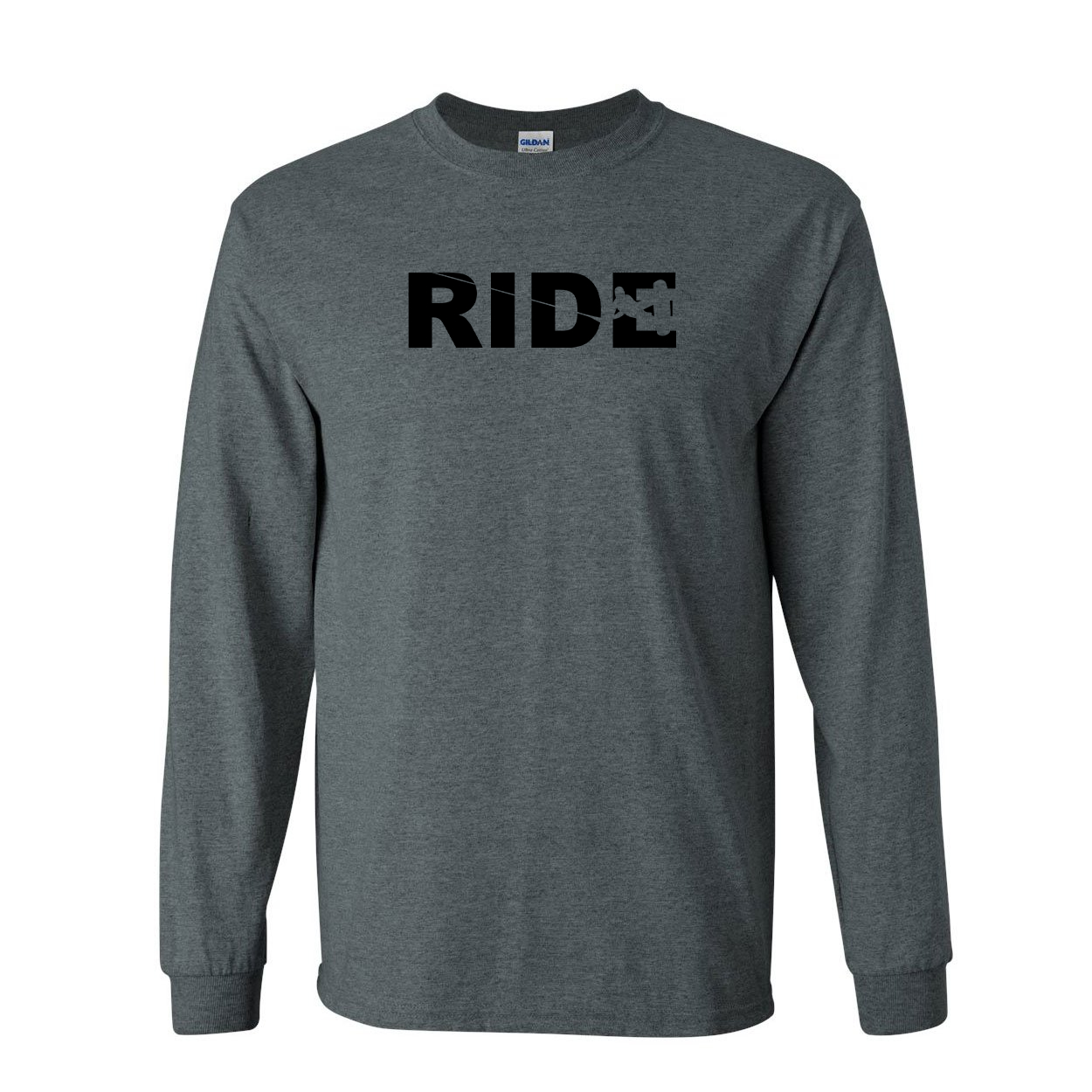 Ride Wakeboard Logo Classic Long Sleeve T-Shirt Dark Heather Gray (Black Logo)