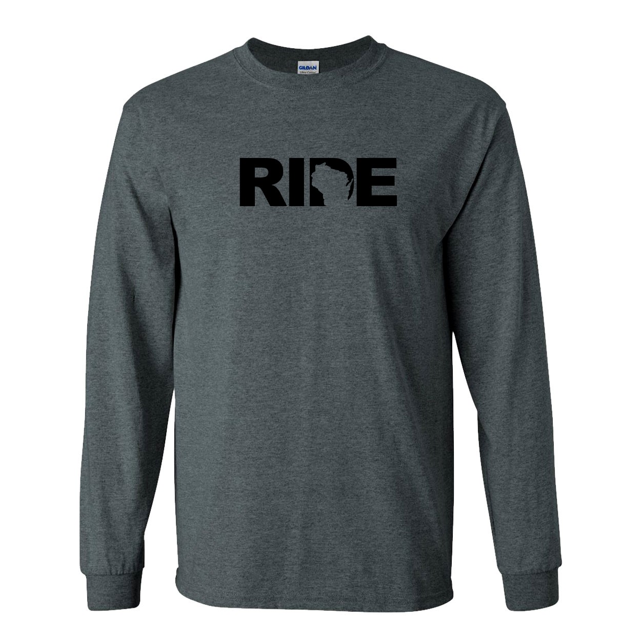 Ride Wisconsin Classic Long Sleeve T-Shirt Dark Heather Gray (Black Logo)