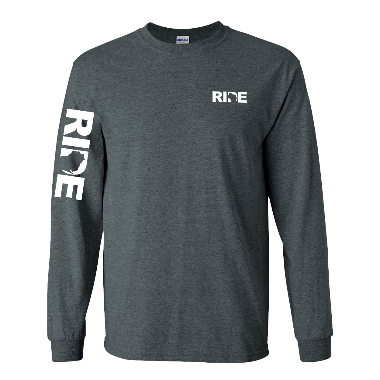 Ride Wisconsin Night Out Long Sleeve T-Shirt with Arm Logo Dark Heather Gray (White Logo)