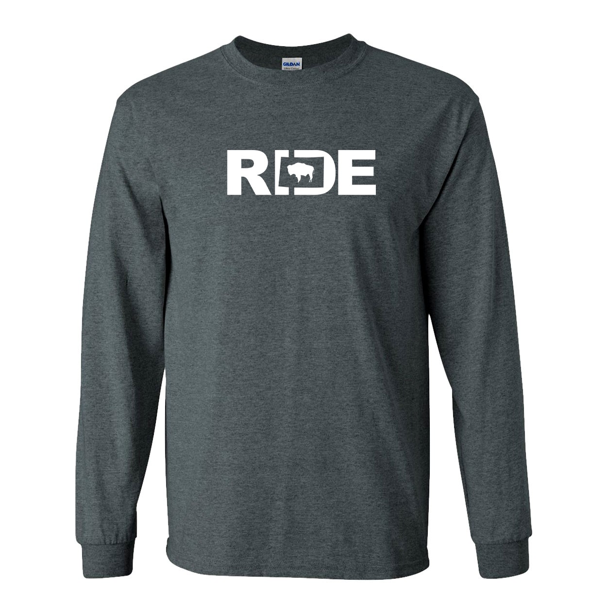 Ride Wyoming Classic Long Sleeve T-Shirt Dark Heather Gray (White Logo)