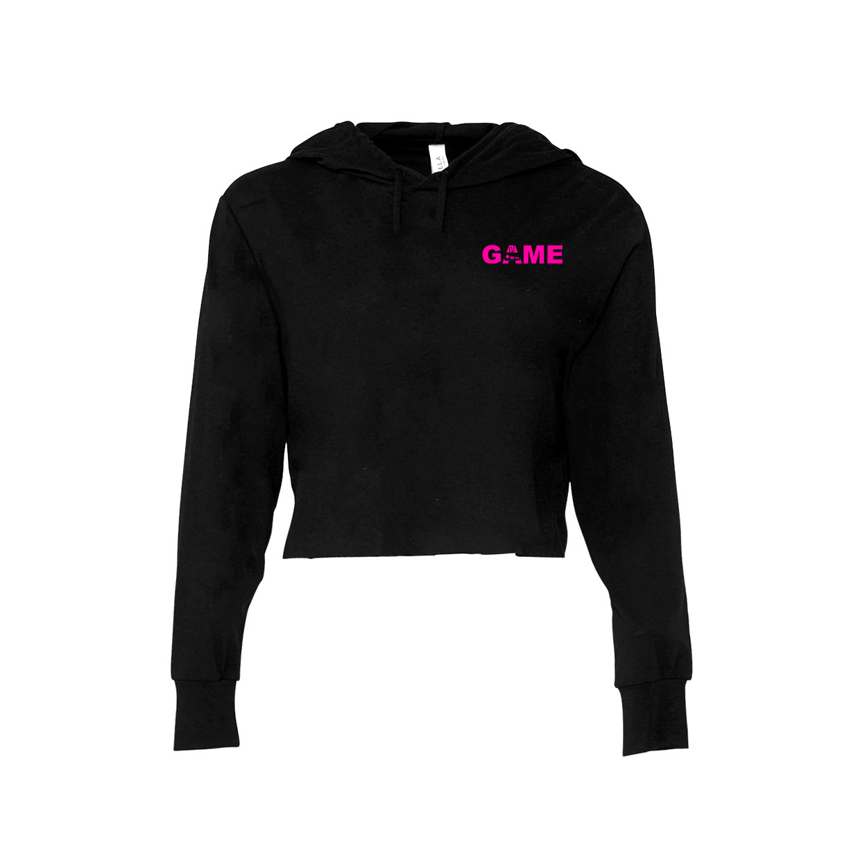 Game Controller Logo Night Out Womens Cropped Sweatshirt Black (Pink Logo)