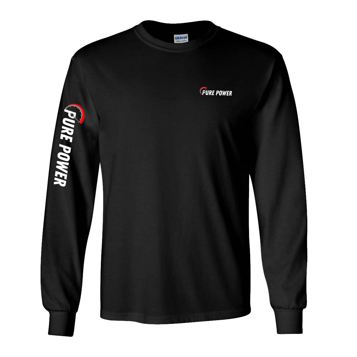 Pure Power Night Out Long Sleeve T-Shirt with Arm Logo Black (White Logo)