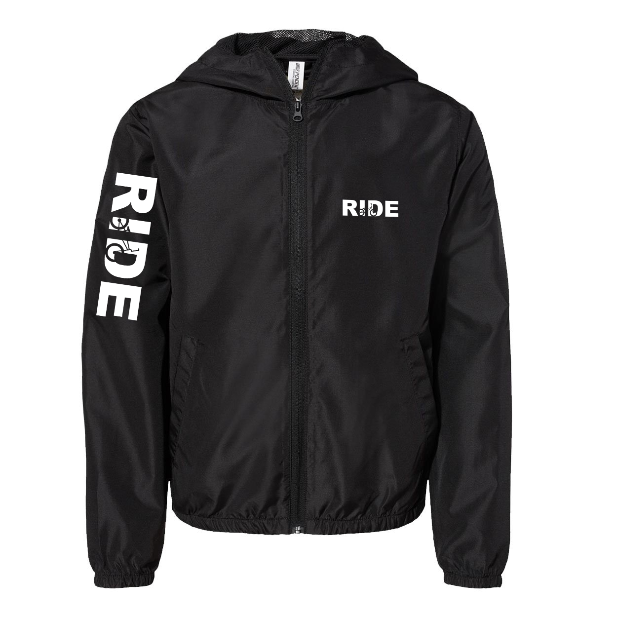 Ride BMX Logo Classic Youth Lightweight Windbreaker Black (White Logo)