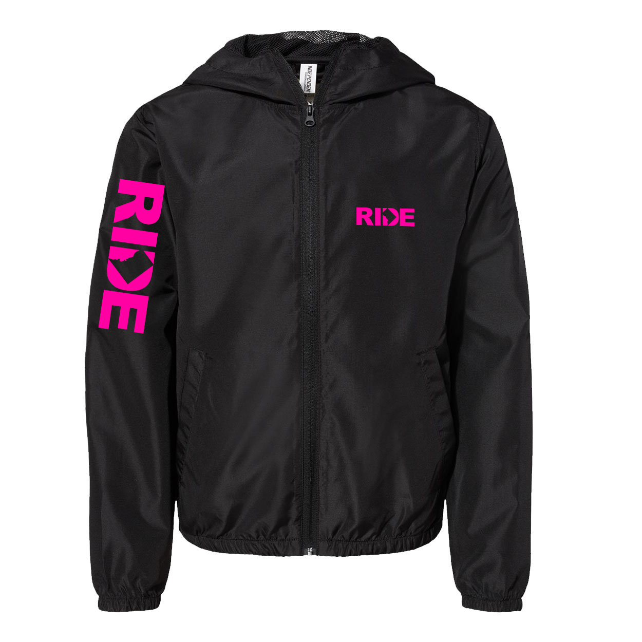 Ride District of Columbia Classic Youth Lightweight Windbreaker Black (Pink Logo)