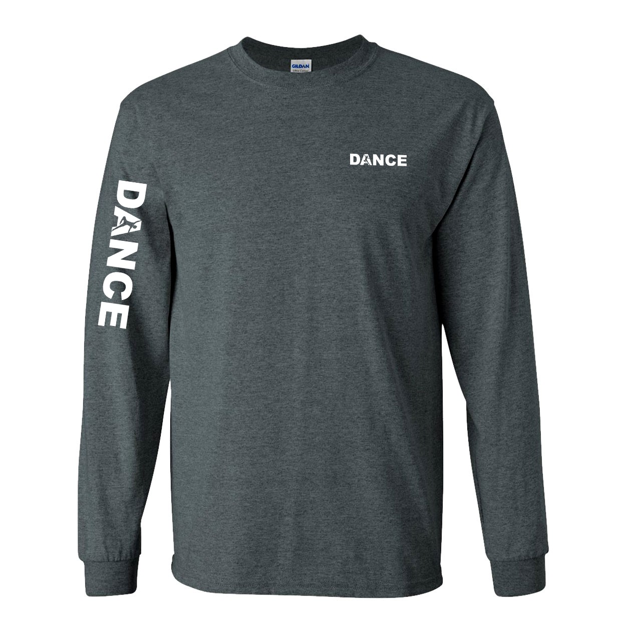 Dance Silhouette Logo Night Out Long Sleeve T-Shirt with Arm Logo Dark Heather Gray (White Logo)