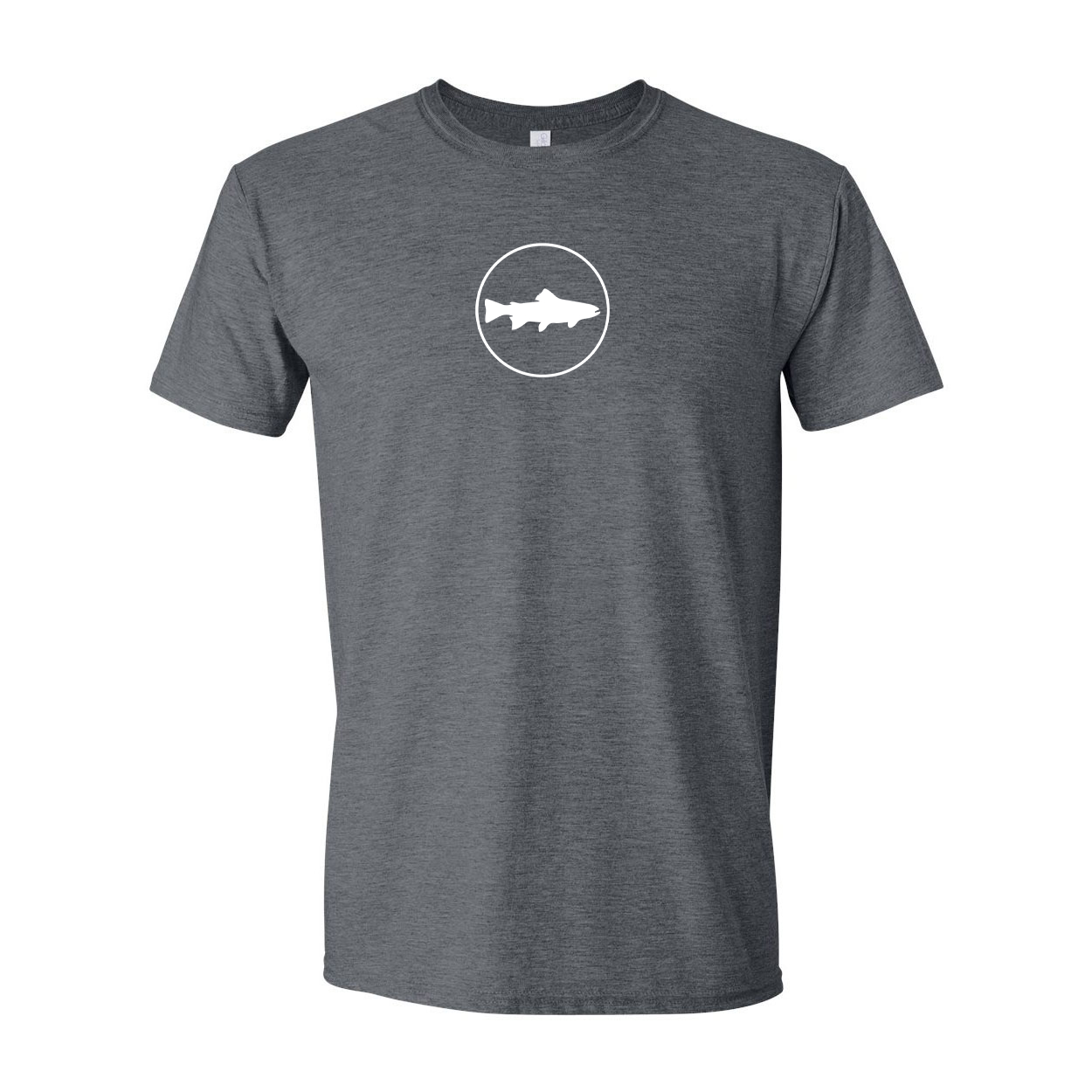 Fish Trout Icon Logo Classic T-Shirt Dark Heather Gray (White Logo)