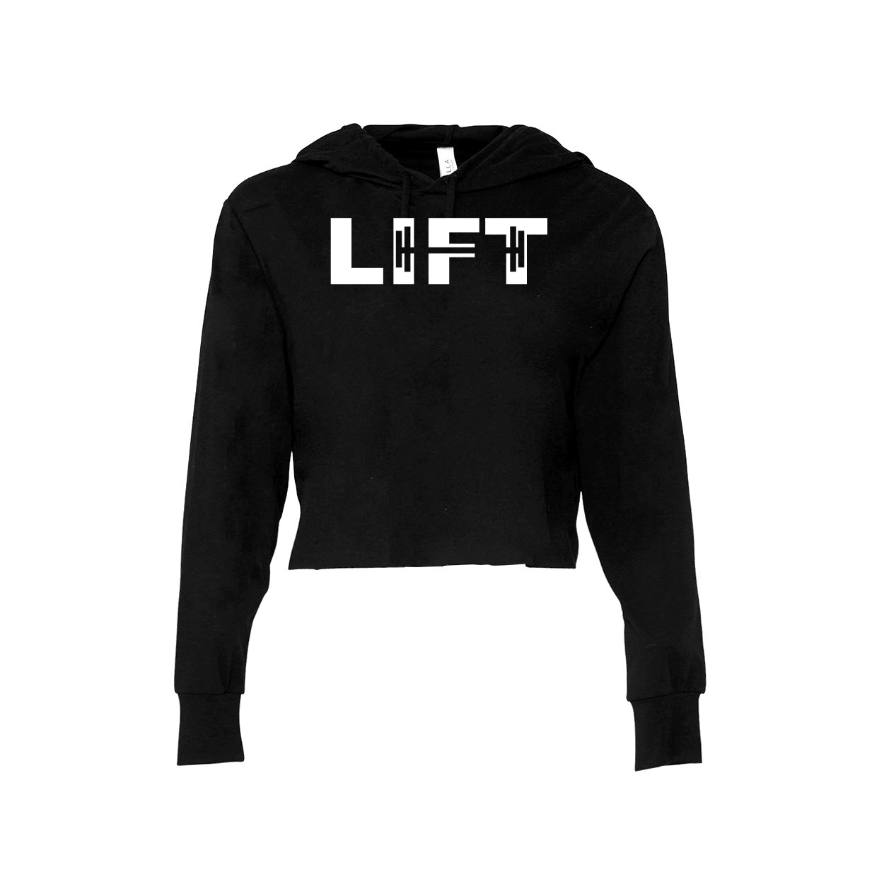 Lift Barbell Logo Classic Womens Cropped Sweatshirt Black (White Logo)