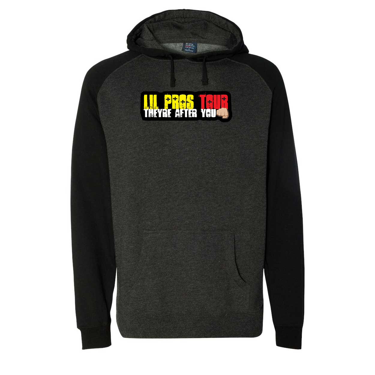 Lil Pros Tour Classic Raglan Hooded Pullover Sweatshirt Charcoal/Heather Black (White Logo)