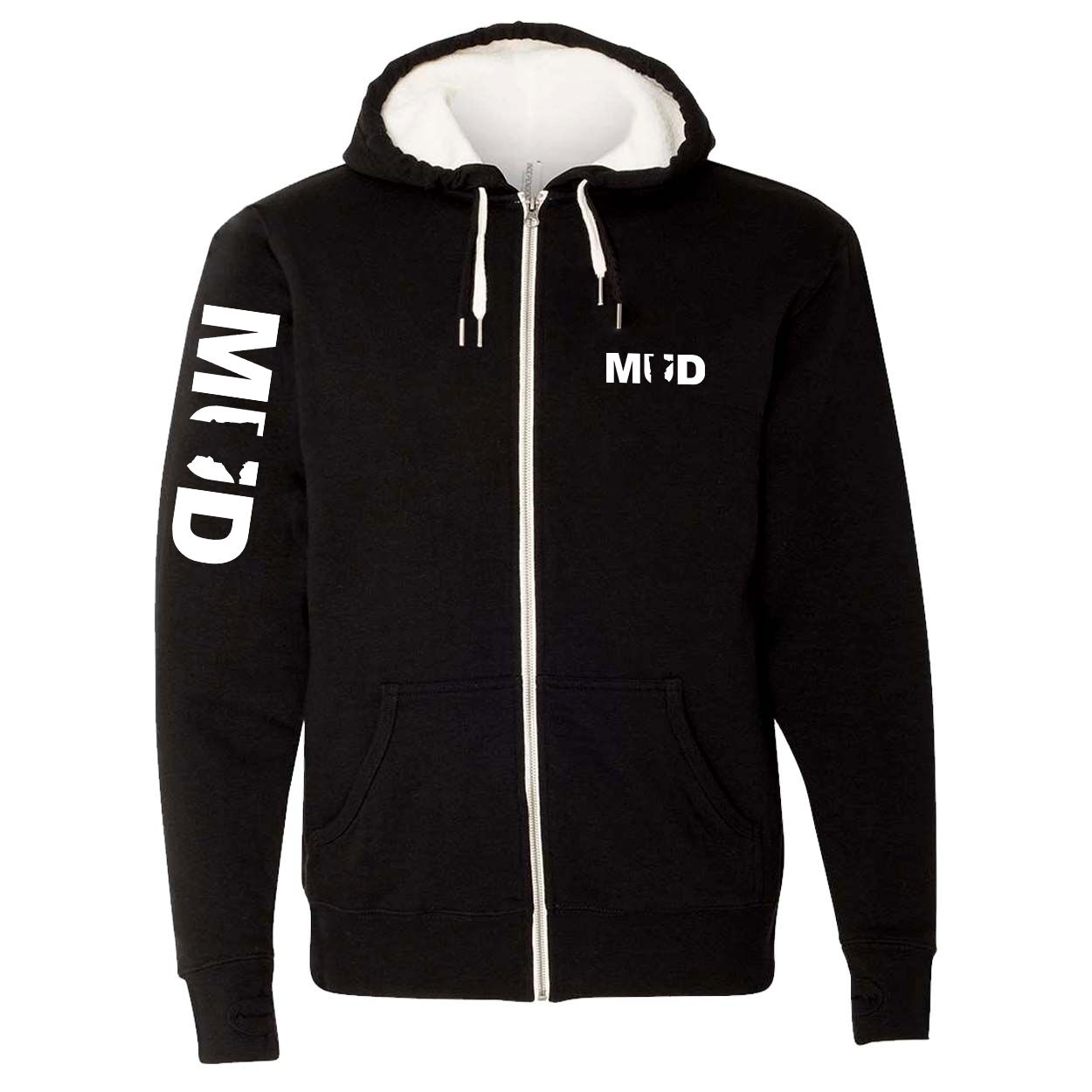 Mud Minnesota Classic Sherpa-Lined Hooded Zip Up Sweatshirt Black (White Logo)