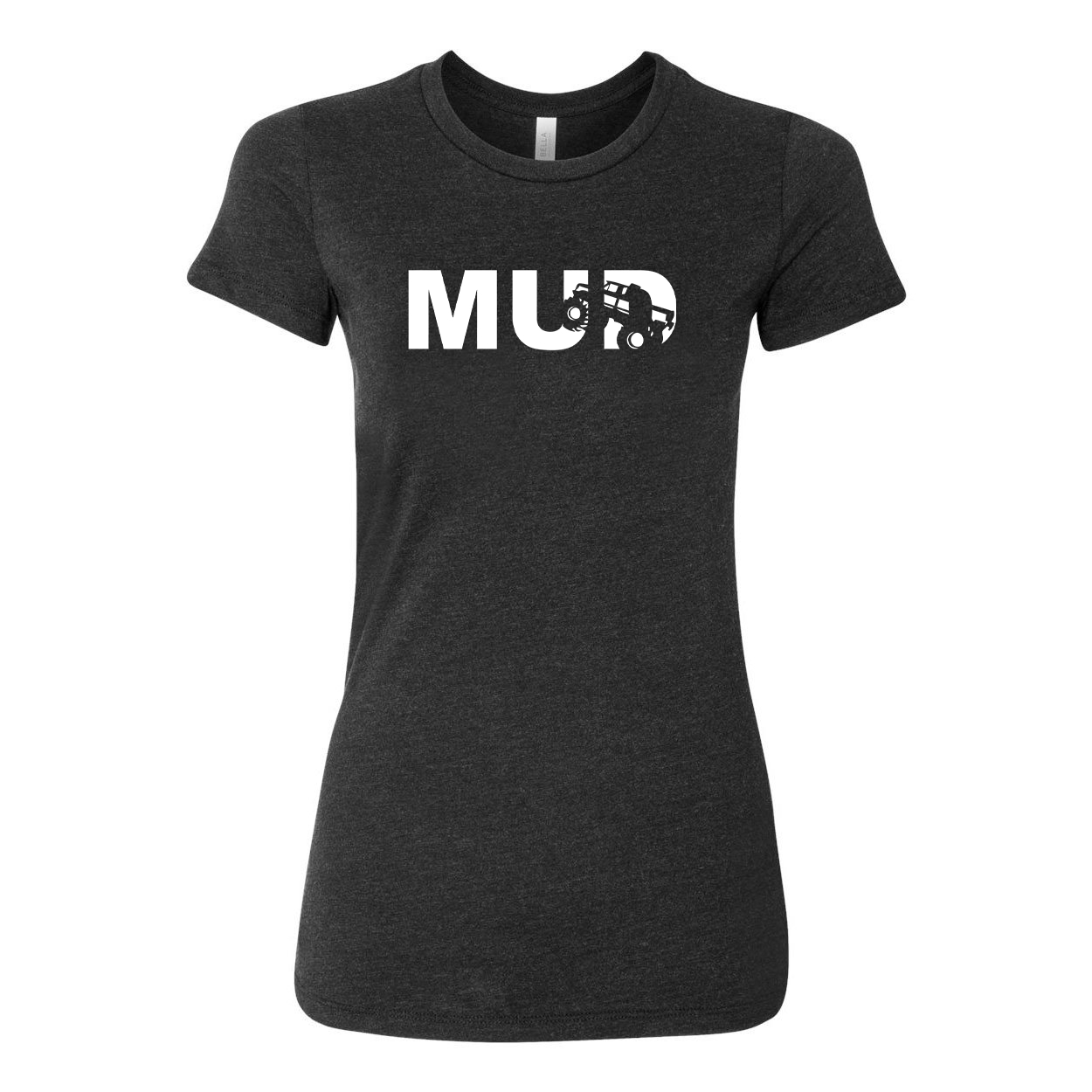 Mud Truck Logo Classic Womens Fitted T-Shirt Dark Heather Gray (White Logo)