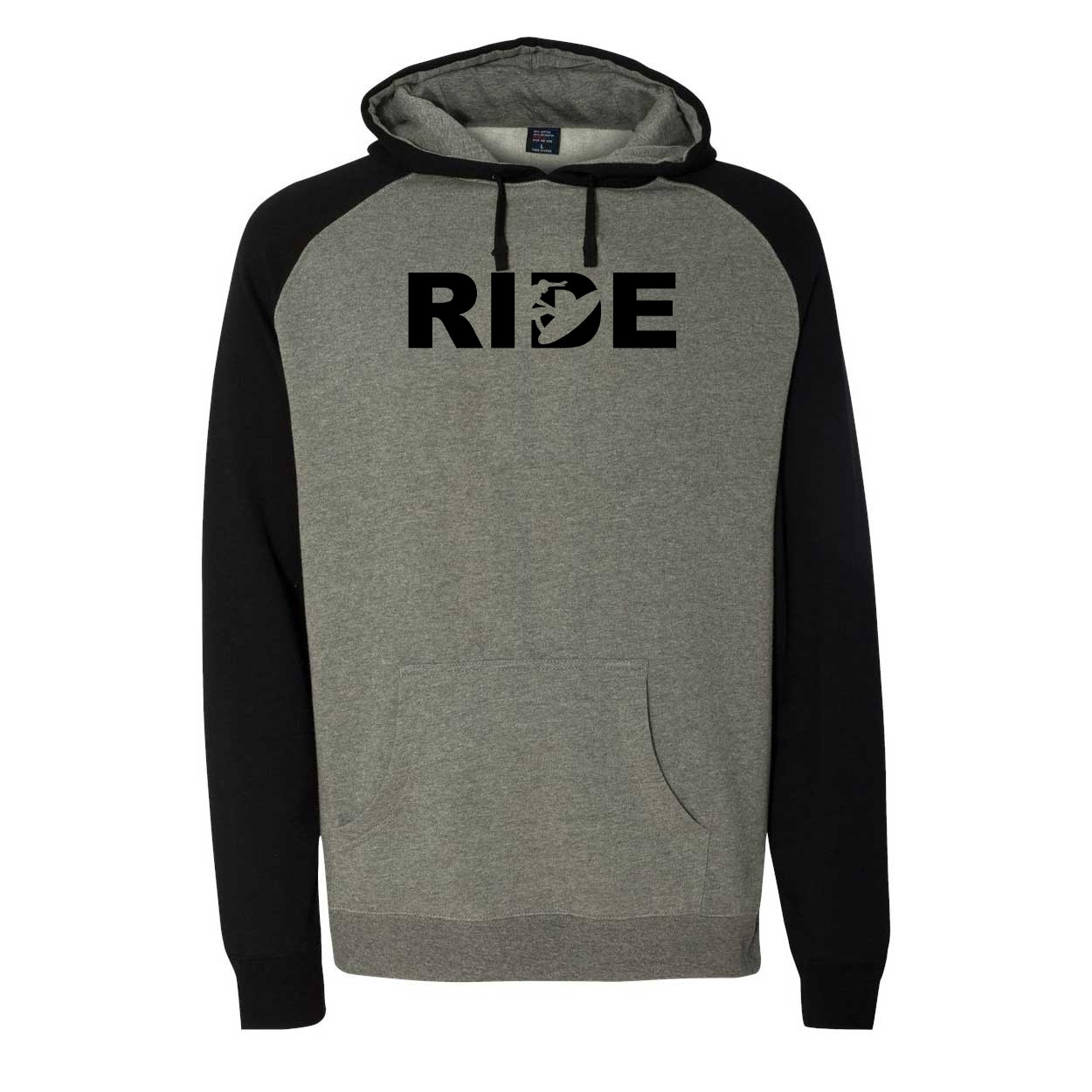 Ride Surf Logo Classic Raglan Hooded Pullover Sweatshirt Gunmetal/Heather Black (Black Logo)
