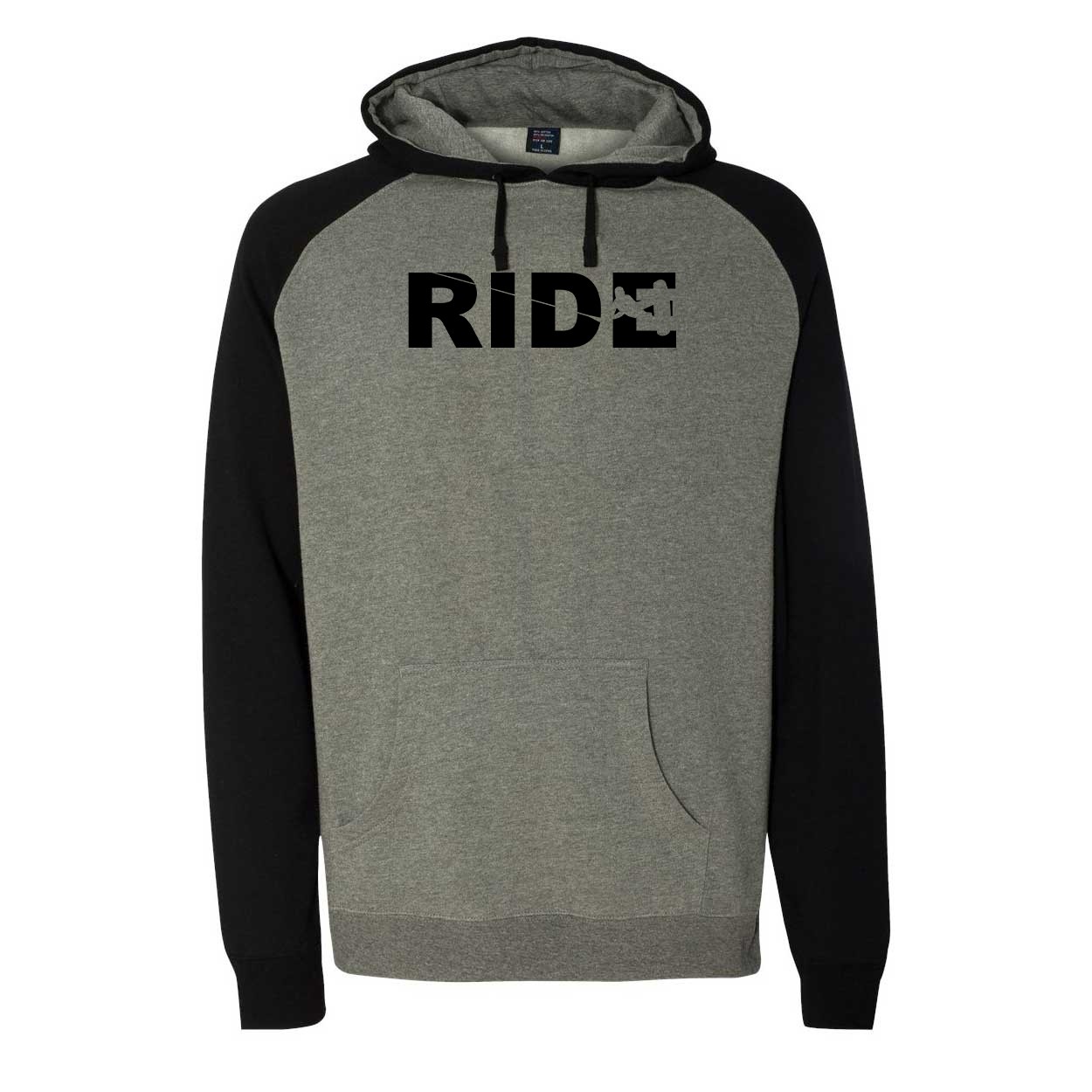 Ride Wakeboard Logo Classic Raglan Hooded Pullover Sweatshirt Gunmetal/Heather Black (Black Logo)
