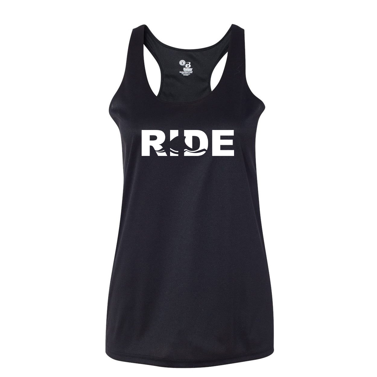 Ride Wave Logo Classic Womens Performance Racerback Tank Top Black (White Logo)