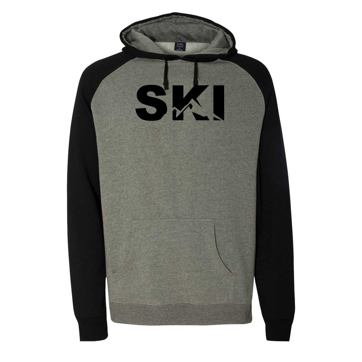 Ski Mountain Logo Classic Raglan Hooded Pullover Sweatshirt Gunmetal/Heather Black (Black Logo)