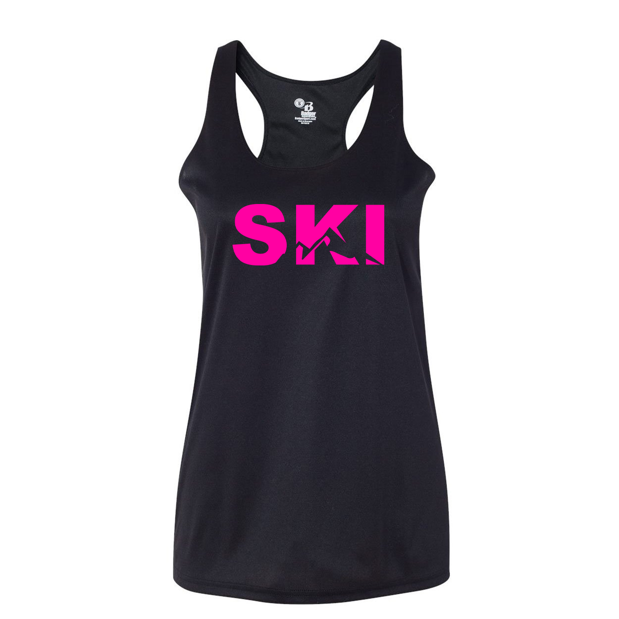 Ski Mountain Logo Classic Womens Performance Racerback Tank Top Black (Pink Logo)