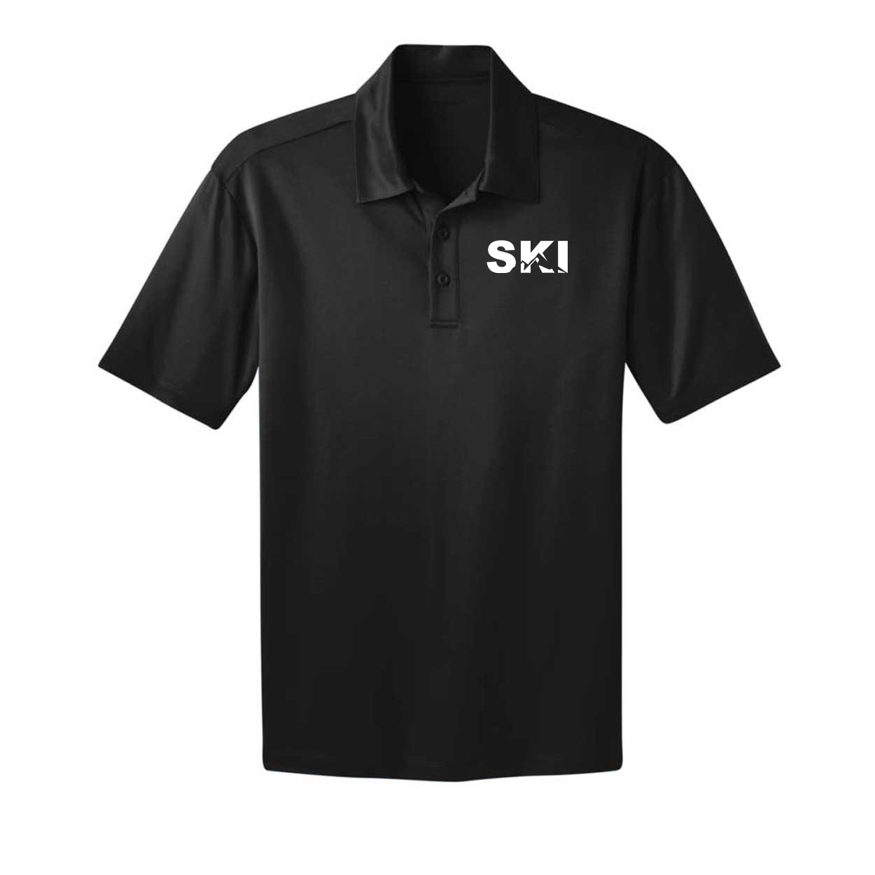 Ski Mountain Logo Night Out Silk Touch Polo Shirt Black (White Logo)
