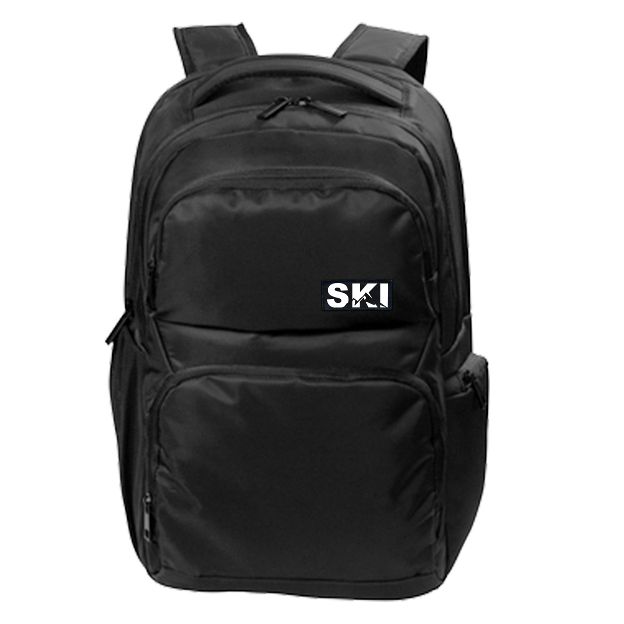 Ski Mountain Logo Night Out Woven Patch Transit Backpack Black (White Logo)