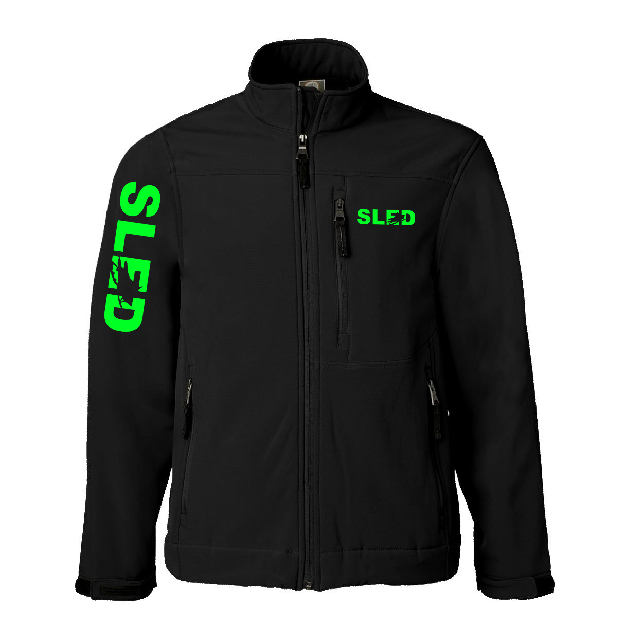 Sled Snowmobile Logo Classic Soft Shell Weatherproof Jacket (Green Logo)